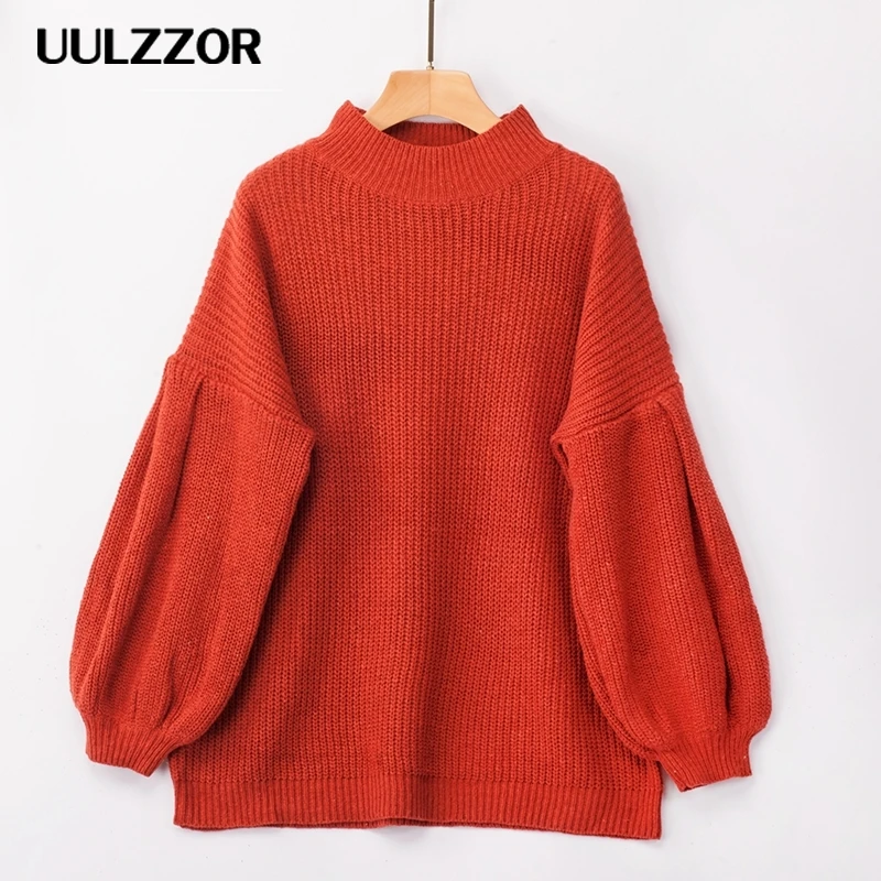 UULZZOR Female autumn sweater jumper New Women loose Winter lantern sleeve knitted pullover Casual round neck | Женская одежда