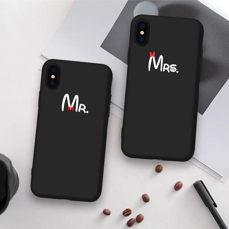Чехол для телефона Coque iPhone 6 6S Plus X XR 5 SE Романтический парный бант Mr Mrs черный мягкий