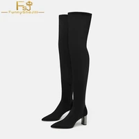 fsj women black nubuck over knee high boots grey high square heels pointed toe sexy long date party %d1%81%d0%b0%d0%bf%d0%be%d0%b3%d0%b8 2021 autumn size 4 16