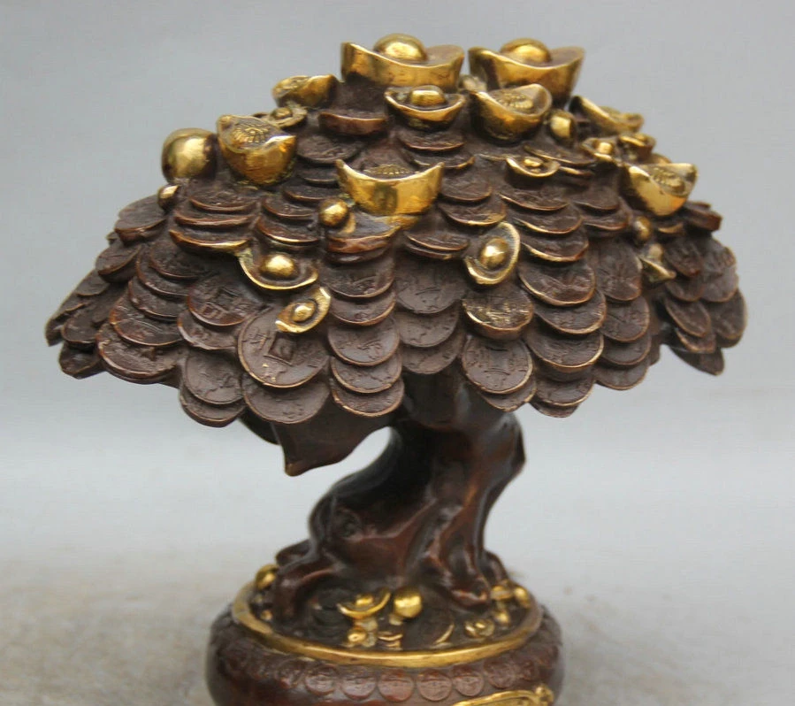 10 &quotкитайская Бронзовая позолота Фен Шуй богатство деньги монета Сокровище Чаша