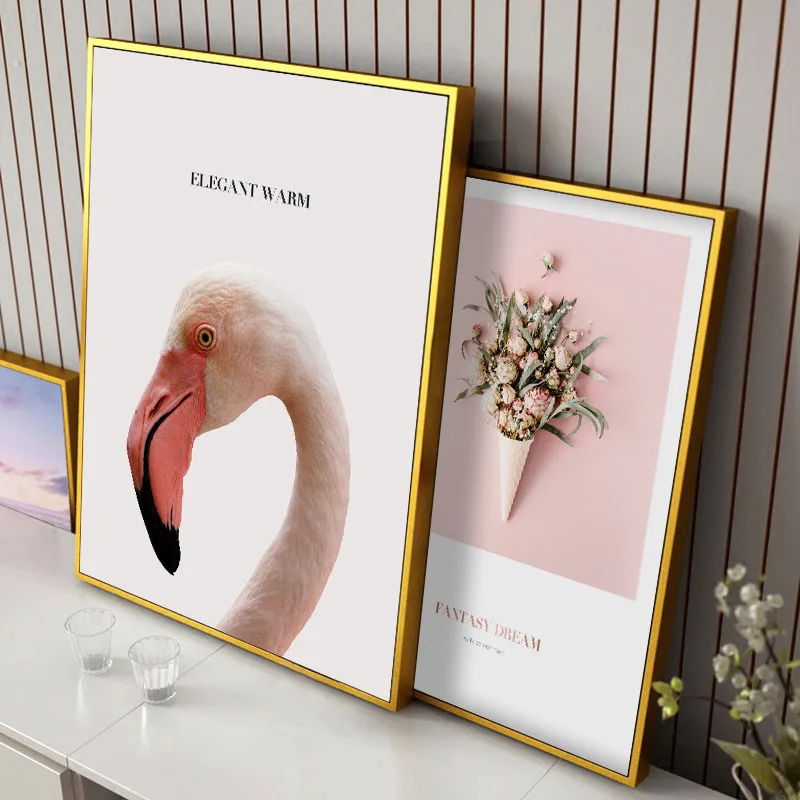 Scandinavian flamingos Posters Modern Prints pink flowers Wall Art Canvas Painting Nordic Decoration Pictures frameless | Дом и сад