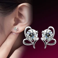 bowknot earrings crystal heart shampoo ladies high quality fashion jewelry earrings wholesale korean women
