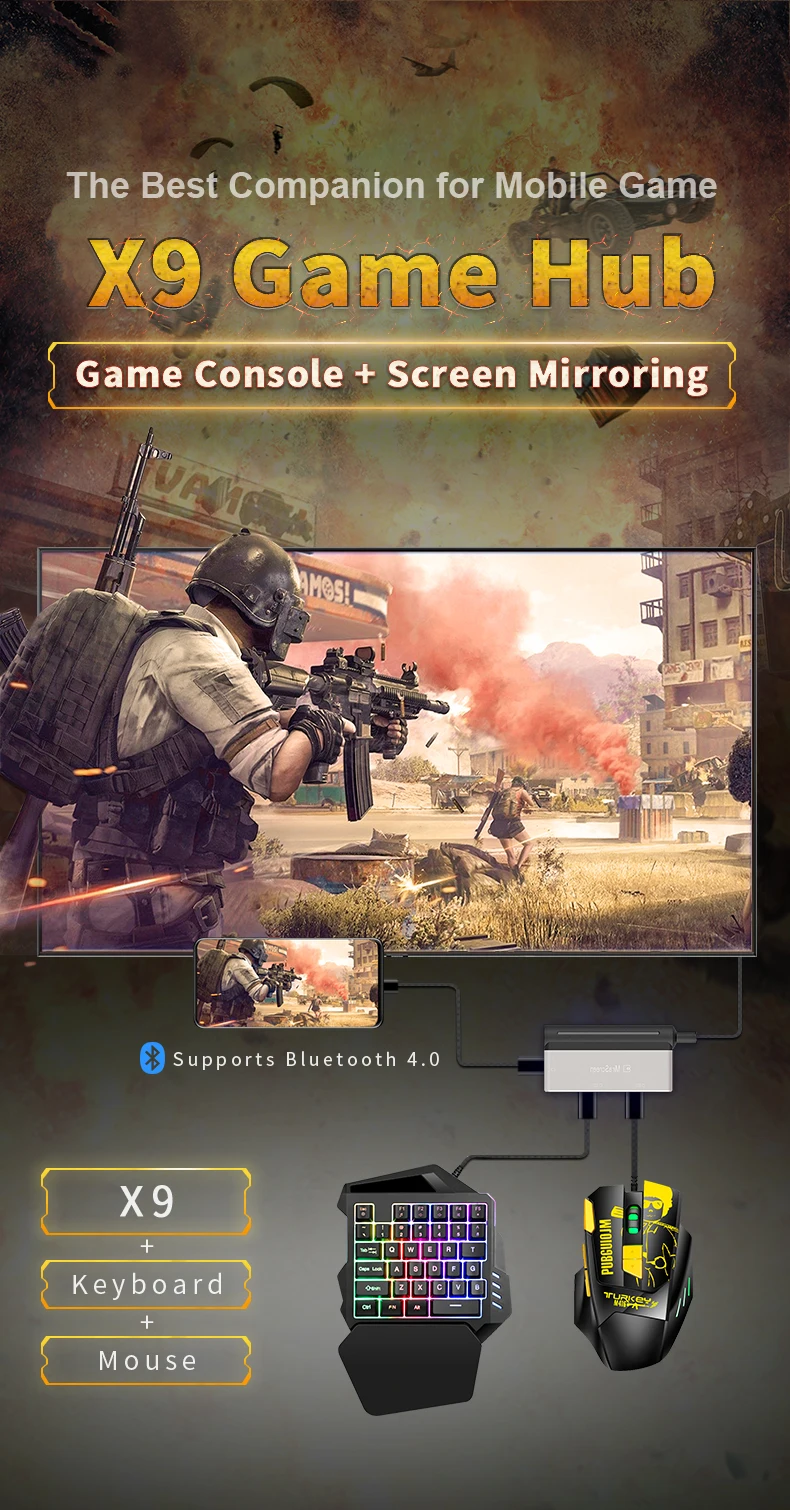 PUBG мобильный Геймпад контроллер игровая мышь клавиатура конвертер 4K 60Hz Bluetooth адаптер для Android IOS Телефон на ПК, телевизор, монитор