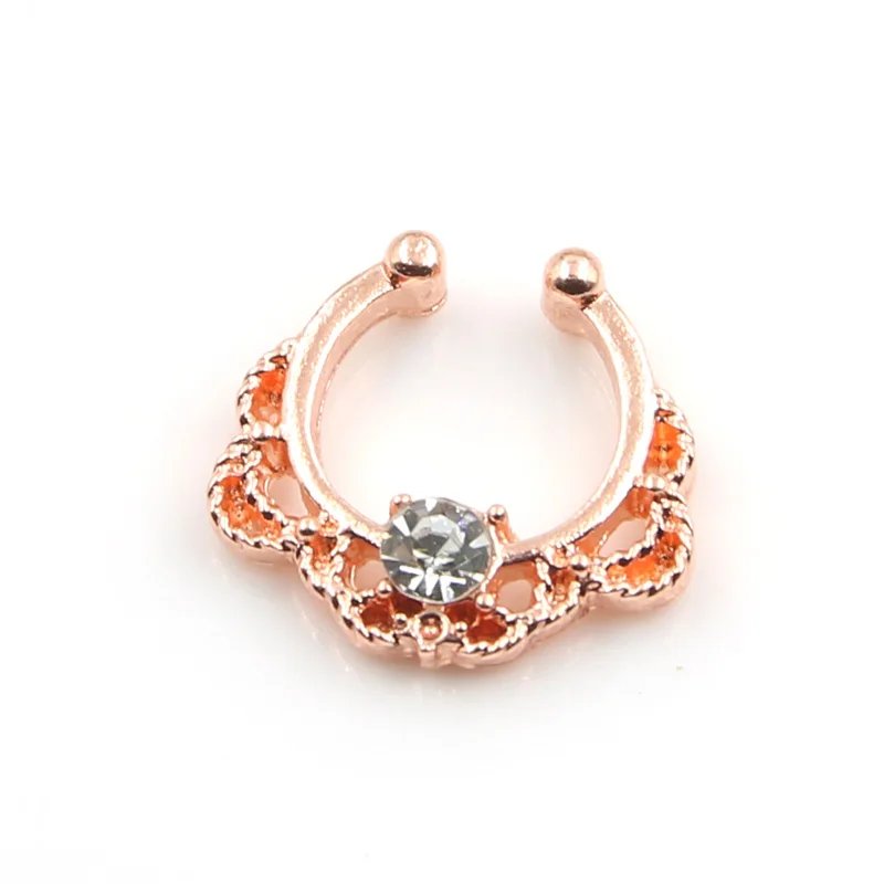 New Design Crystal Pierced Unique Nose Ring Fake Septum for Women Piercing Hanger Jewelry Hoop Body 3 Colors | Украшения и