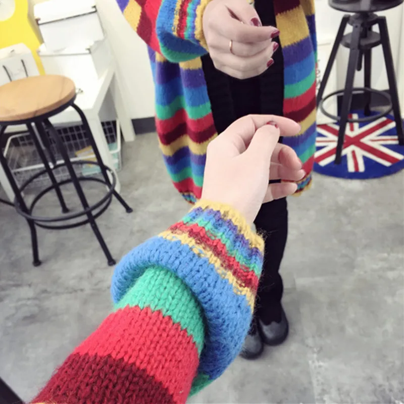YAGENZ Women Sweaters Coat Black Top Spring Autumn Jacket Cardigan Long Coats Knit Sweater Rainbow Color Loose 264 |