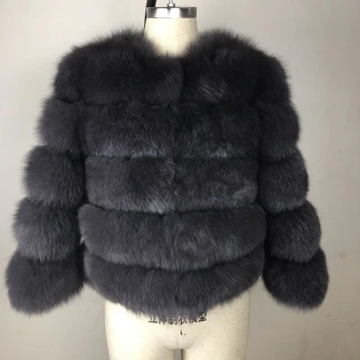 Темно-серый Topfur White Fox Real Fur Female Coat Women Short Winter Fur Leather Jacket Clothes Outerwear Natural Fox Fur Coats For Women - Цвет: Темно-серый