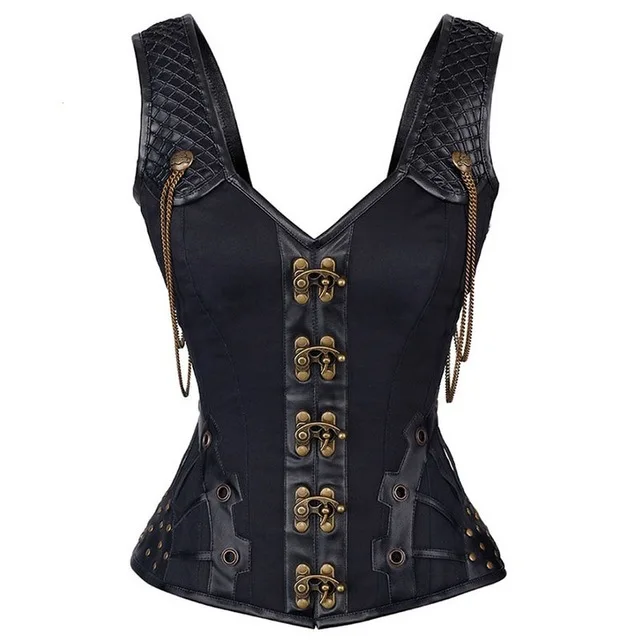 

Overbust Corset Steampunk Steel Bone Waist Trainer Cincher Sexy Gothic Corselet Bustier Top Femme Faux Leather Corsets Bustiers