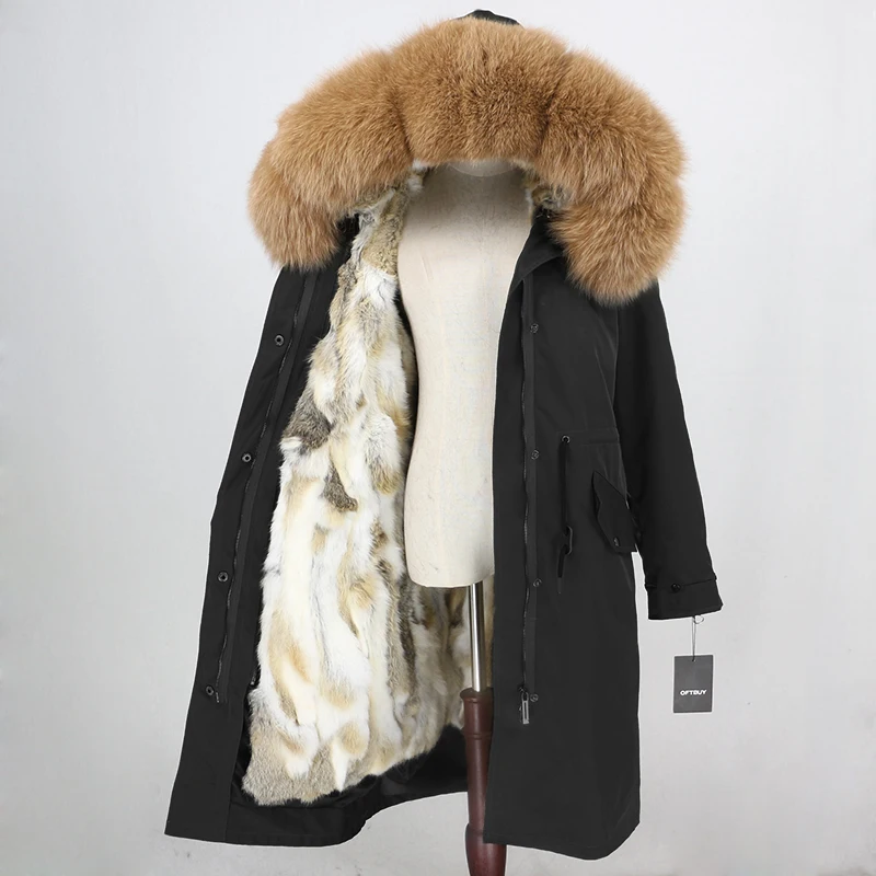 black camel OFTBUY, водонепроницаемая верхняя одежда, парка, зимняя куртка, Женское пальто с натуральным мехом, Воротник из меха серебристой лисы, капюшон, натуральный мех кролика, подкладка, теплая - Цвет: black camel