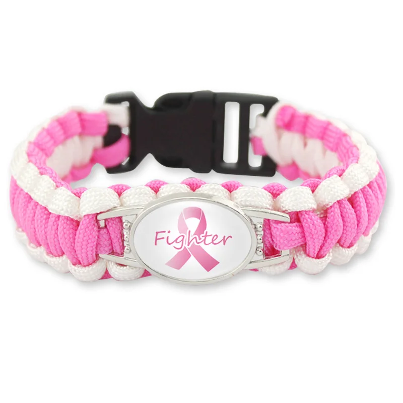 Breast Cancer Awareness Medical Alert Bracelet Outdoor Camping Rescue Braided Rope Paracord Survival For Women | Украшения и
