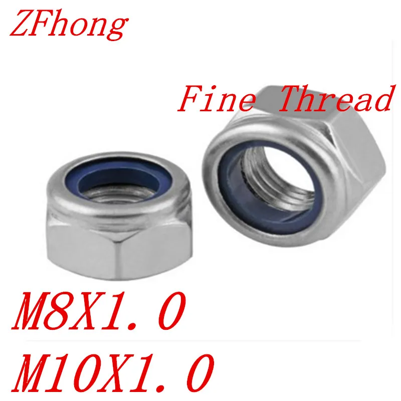 

10 шт./лот DIN985 Нержавеющая сталь A2 M8/M10 тонкая резьба Шаг 1,0 нейлоновая Замочная гайка