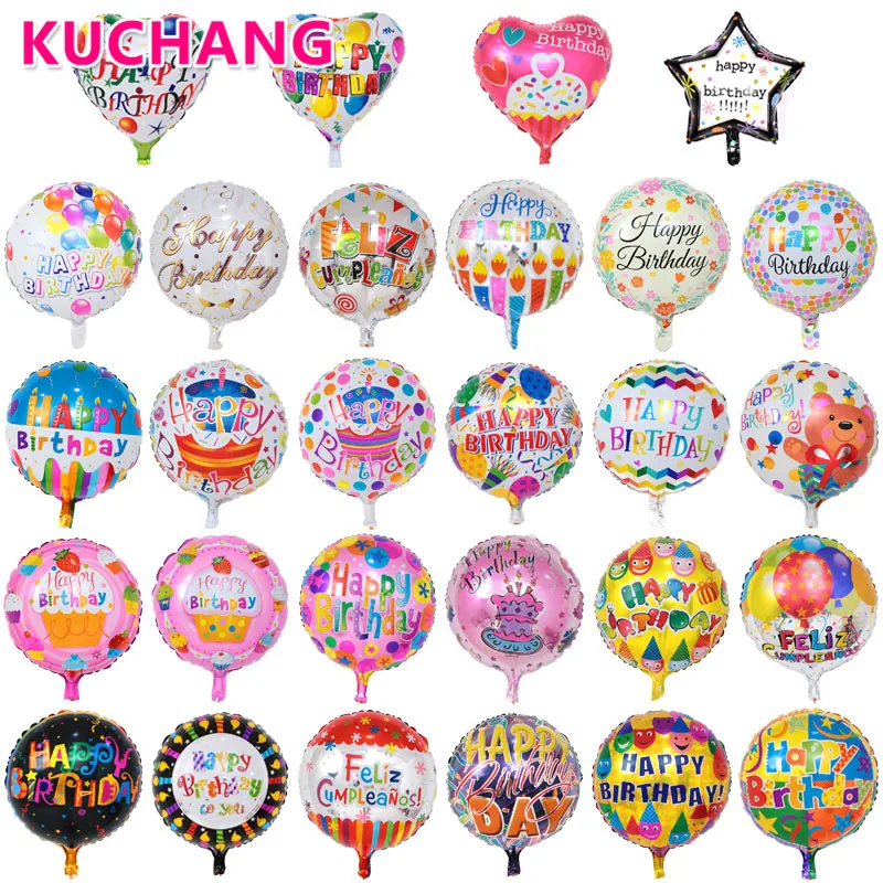 

100pcs/lot Printed Happy Birthday Round 18inch Foil Balloons Baby Shower Birthday Party Helium Air Globos Gifts Toys Decorations