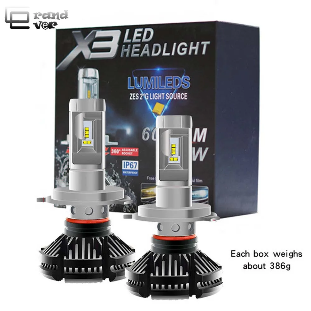 2 шт. X3 Автомобильные фары H4 LED Canbus H7 светодиодные лампы H1 H8 H11 безвентиляторные