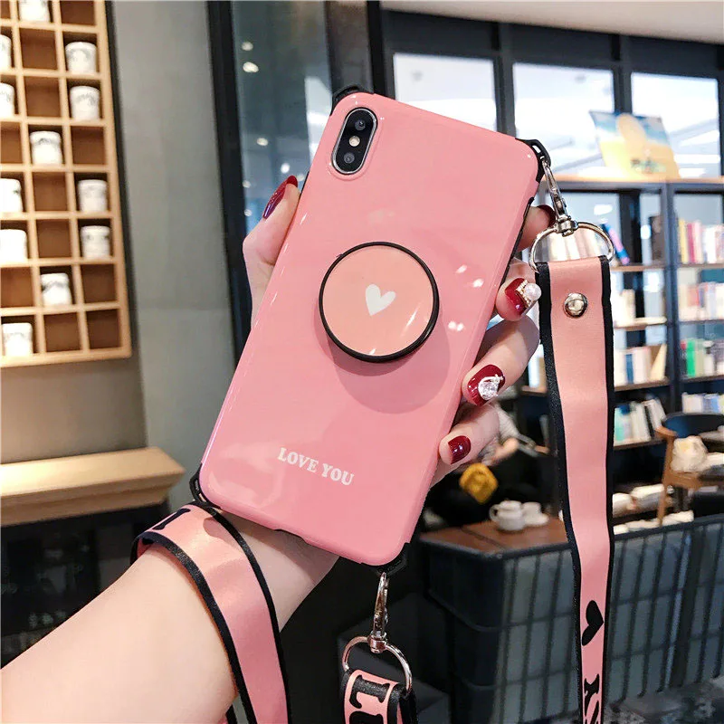 Милыми любящими сердцами кронштейн, чехол для телефона для iphone7 чехол Lanyard прикрепляющийся к задняя крышка для iphone6 7 8 плюс XS XR XS MAX отделением для карт - Цвет: 3