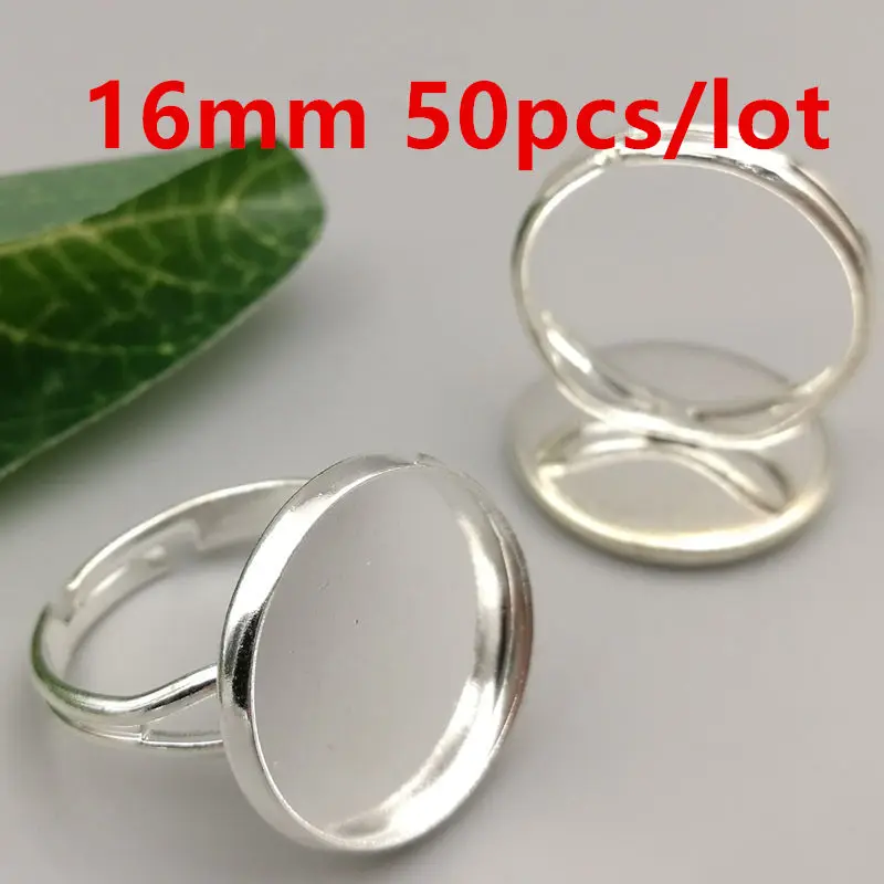 50 шт./лот 16 мм медная Посеребренная пустой лоток кольца Камея из кабошона База