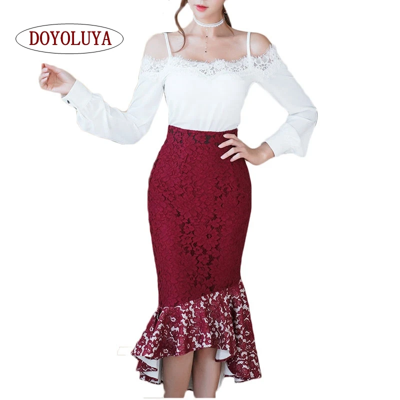 [DOYOLUYA] весенние комплекты из 2 предметов сексуальный белый кружевной топ на