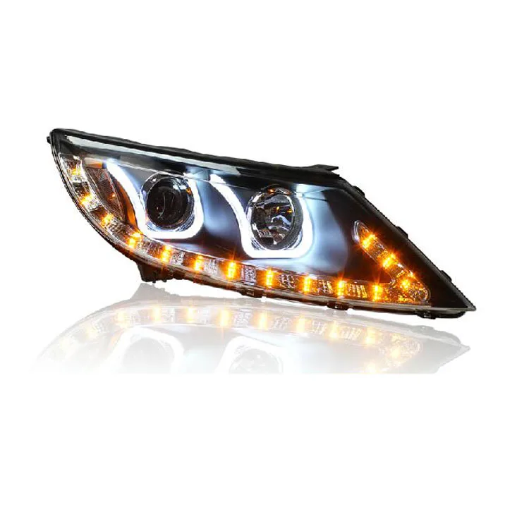 Двойной U острый светодиодный DRL биксеноновый объектив проектора фары для Kia Sportage