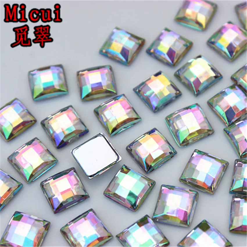 Micui 8 /10/ 12 /14 мм кристалл AB Квадратные Стразы с плоским основанием акриловые
