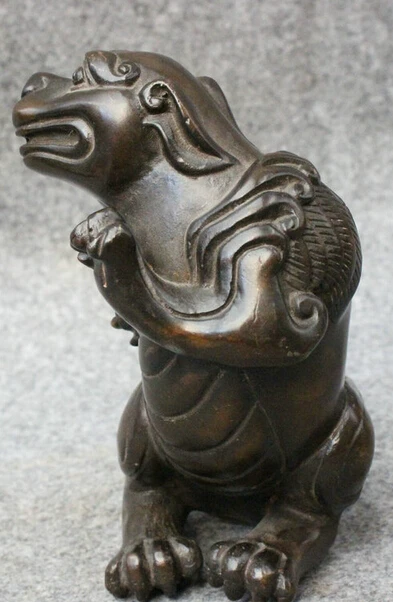 JP S0114 Folk Chinese Bronze FengShui Guard Foo Fu Dog Lion PiXiu Beast Statue Animals Discount 35% | Дом и сад