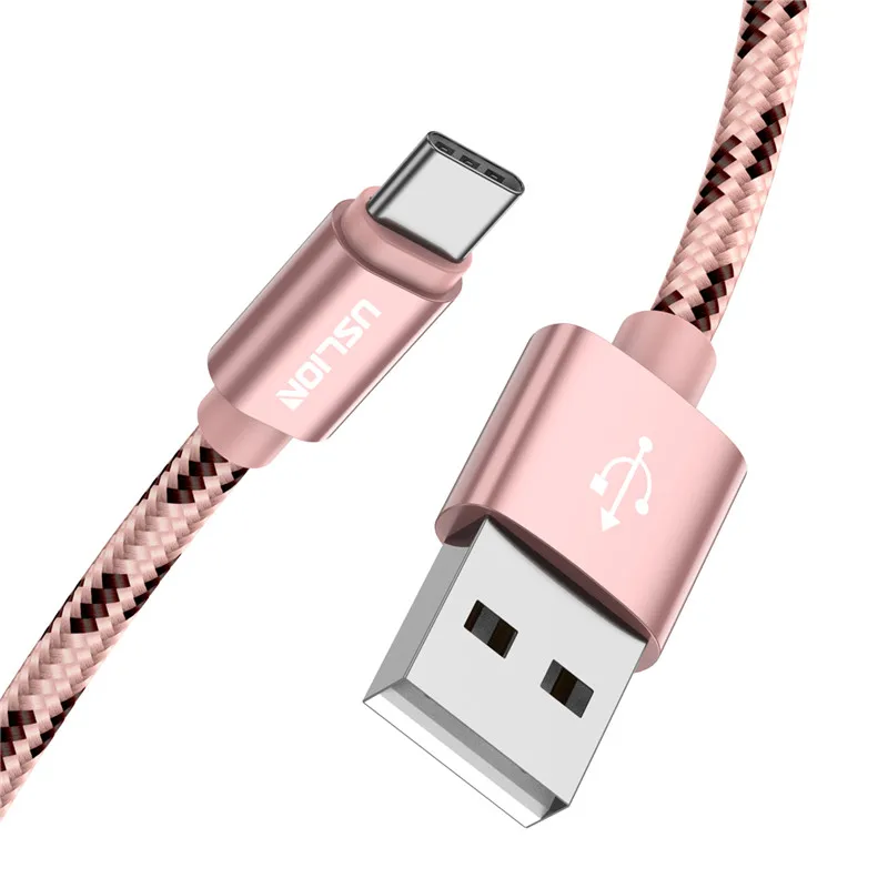 Rose gold USLION usb type C кабель для быстрой зарядки USB C type-C телефонный кабель для samsung Galaxy S9 S8 xiaomi mi 8 5S с нейлоновой оплеткой для синхронизации данных - Цвет: Rose gold
