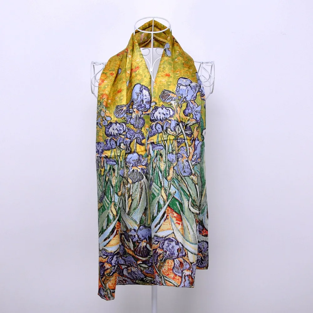 100% шелковый продолговатый женский шарф накидка шаль известная картина маслом