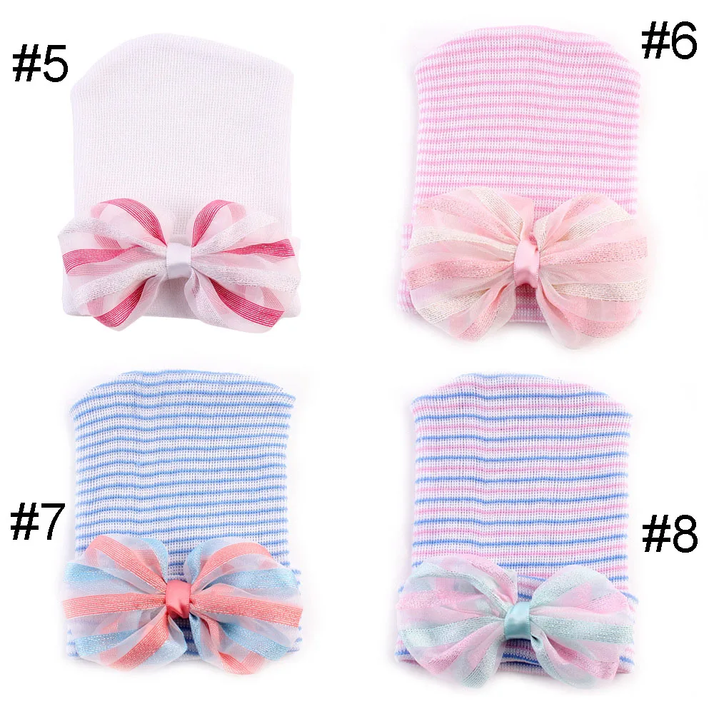 Newborn Hospital Hat Infant Baby Cap with Big Bow Soft Cute Knot Nursery Cotton Knitted Beanie 1pc | Детская одежда и обувь