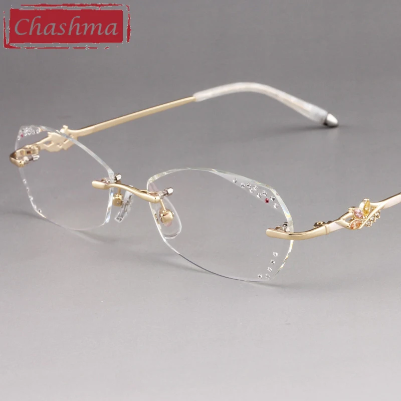 Женские дизайнерские очки Chashma без оправы с прозрачными каменными линзами по