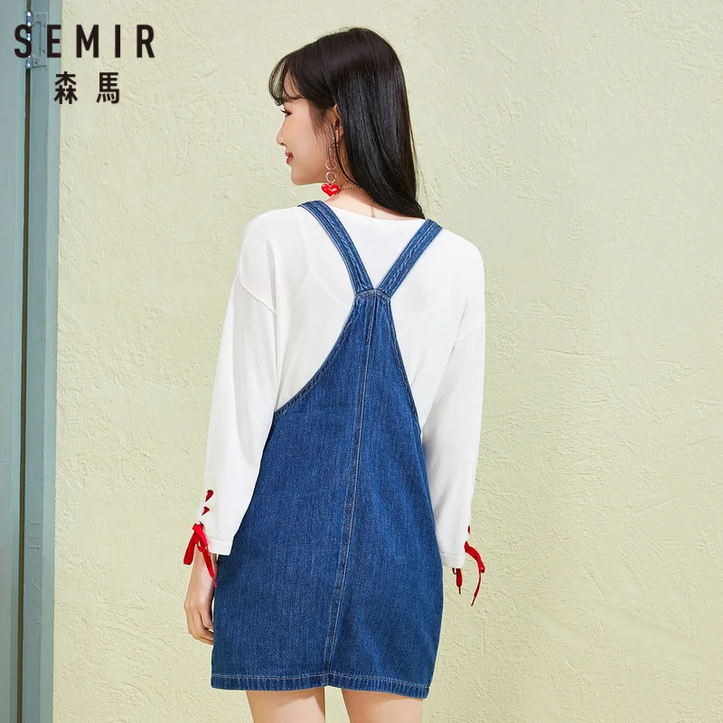 SEMIR женское джинсовое платье-комбинезон из 100% хлопка с принтом спереди на молнии