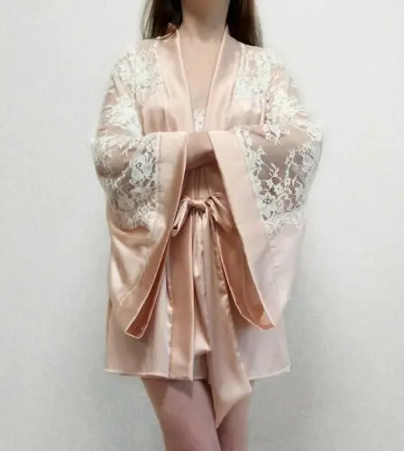 Женское шелковое атласное платье свадебное кимоно для невесты халат ночная