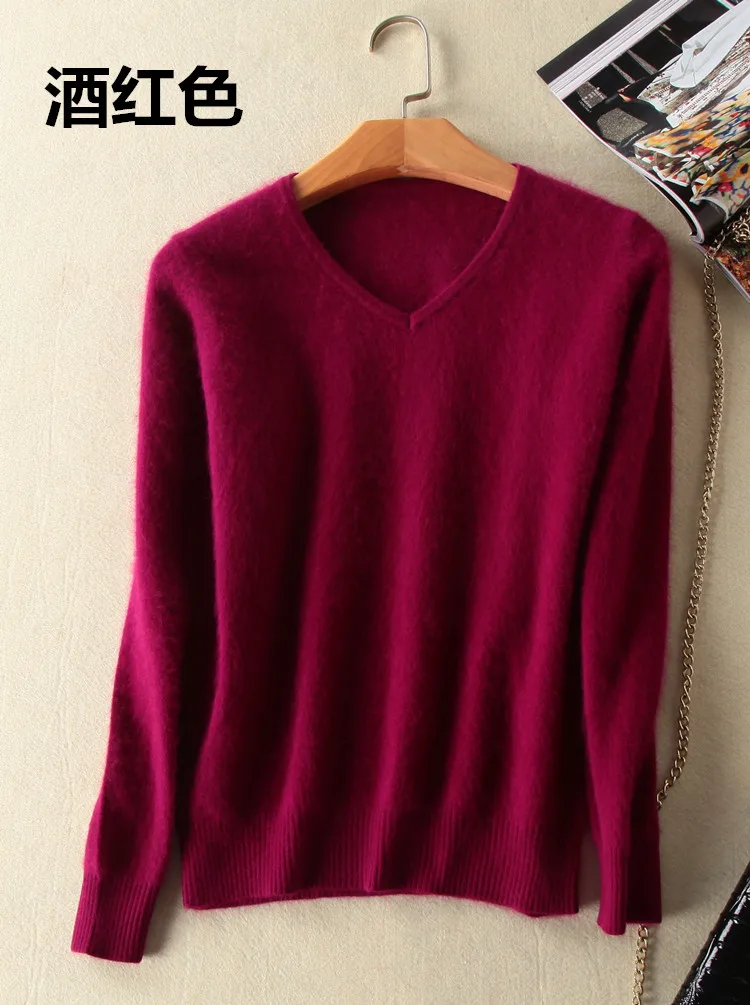 2018 V collar Mink sweater women's marten velvet female thickening Pullover short design cashmere | Женская одежда
