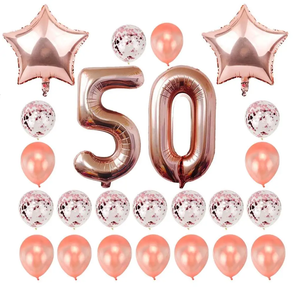 24pcs rose gold 50 24 шт. 30 40 50 60 70 Фольга воздушные шары для дня рождения реквизит для фотографий 30th 40th 50th 60th лет фотобанк украшения для взрослых - Цвет: 24pcs rose gold 50