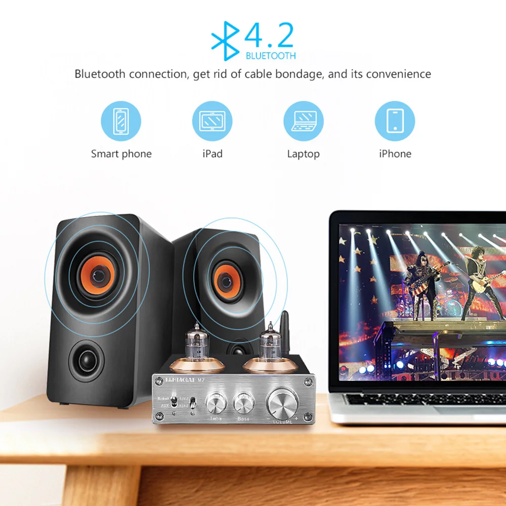 

PJ.MIAOLAI CSRA64215 Bluetooth 4.2 ES9023 HIFI 6J1 Vacuum Tube Amplifier Stereo Preamplifier With Treble Bass Tone Control