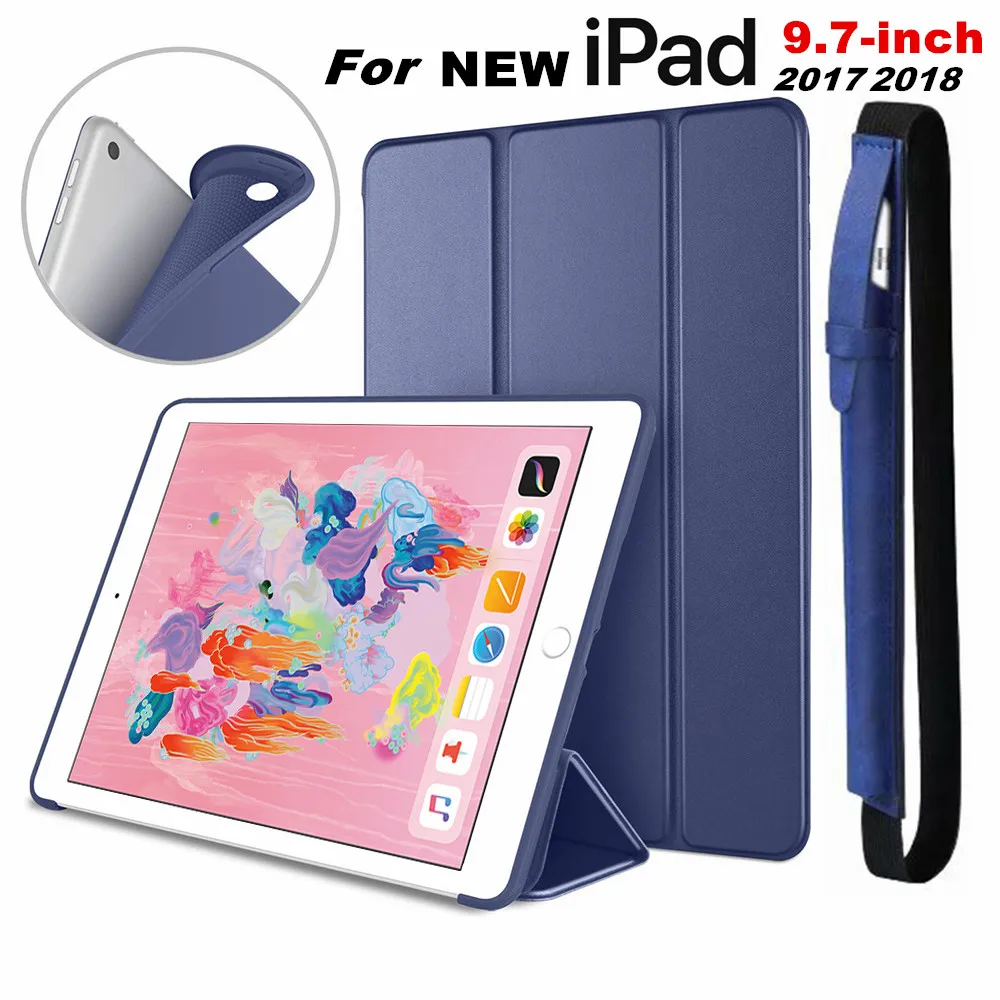 

for iPad 9.7 6th 5th Gen Case Smart Cover Trifold Stand Soft Back Cover for NEW iPad 9.7 2018 2017 a1822 a1823 Auto Sleep/Wake