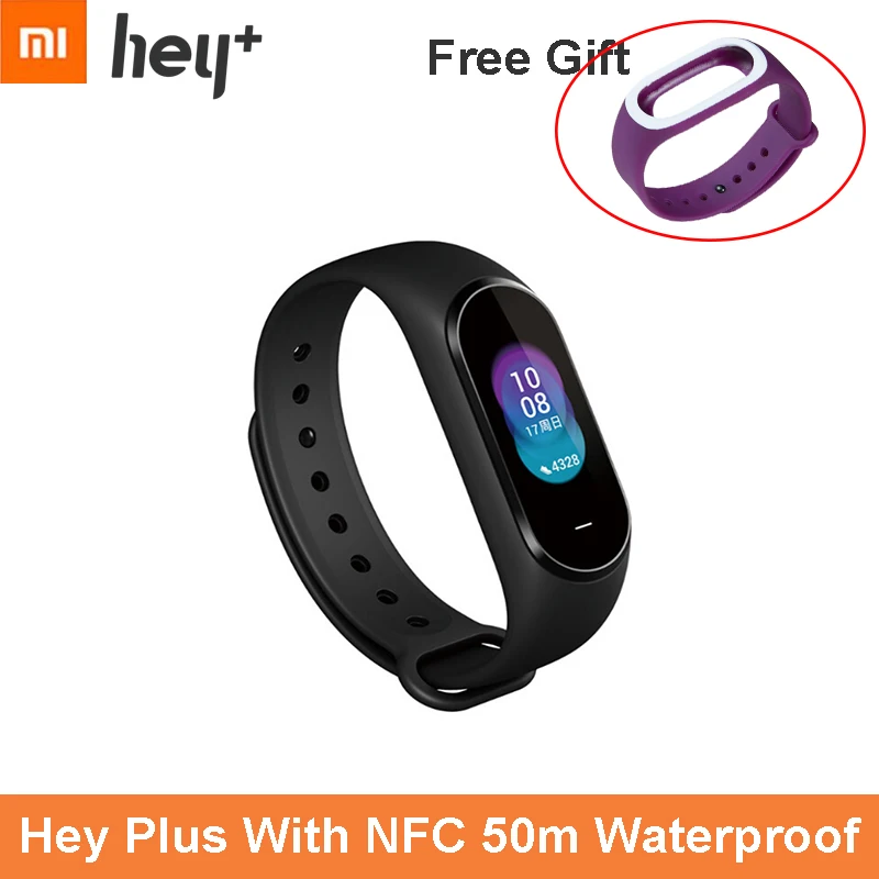 Add Free Purple Дополнительный Бесплатный Ремешок Xiaomi Hey Plus 1S Smartband 0,95 дюймов AMOLED цветной экран встроенный многофункциональный NFC пульсометр Hey - Color: Add Free Purple