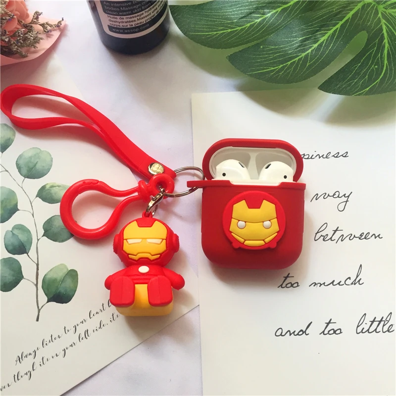 Iron Man Противоударный защитный чехол с изображением Капитана Америки для Apple Airpods, мультяшный Железный человек, Человек-паук, чехол для наушников, коробка для Air Pods - Цвет: Iron Man