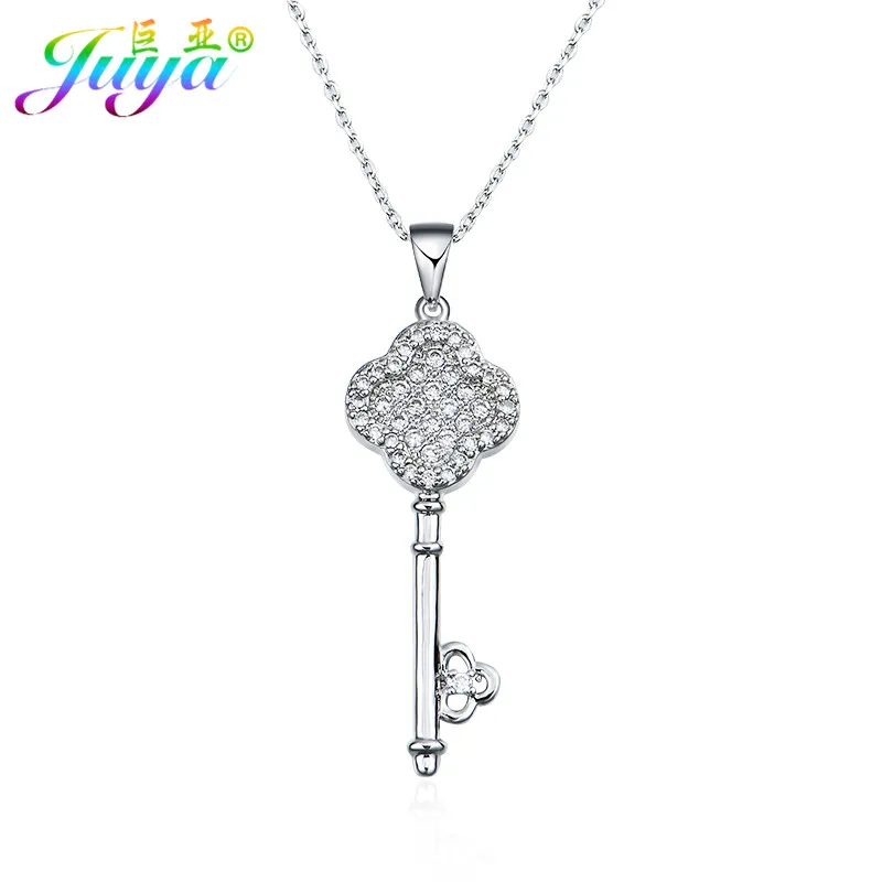 White Gold Necklace Ручной работы DIY материал для изготовления украшений роскошный цветок ключ кулон аксессуары для женщин Свадебный день рождения чокер колье изготовление - Окраска металла: White Gold Necklace