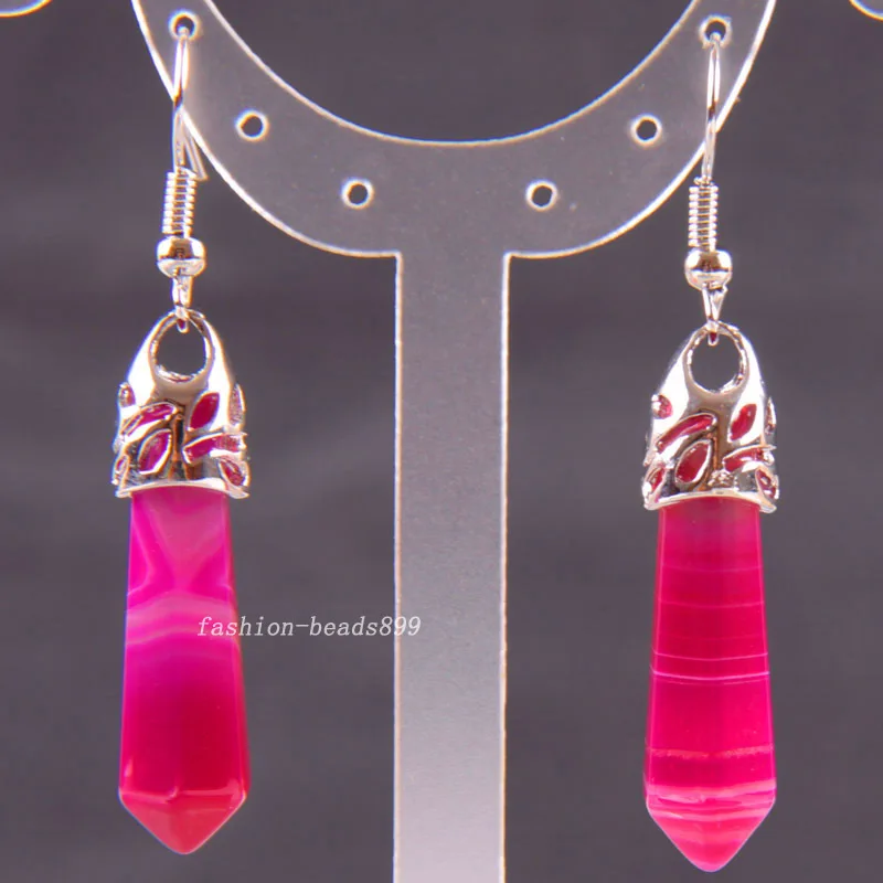 Бесплатная доставка Модные Ювелирные изделия 7x34 мм натуральные красные сердолические граненые бусины Висячие серьги 1 пара U274