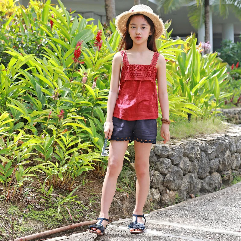 

2019 New Girl Set Summer Children's Sling Tops and Princess Shorts Children's Two-Piece Children's Set Teen Costume Set