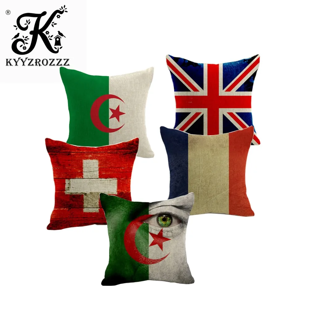 

High Quality Cotton Pillow Case UK British Hungary American Flag Cushion Cover Sofa Home Decor Luxury Printed Beige Products