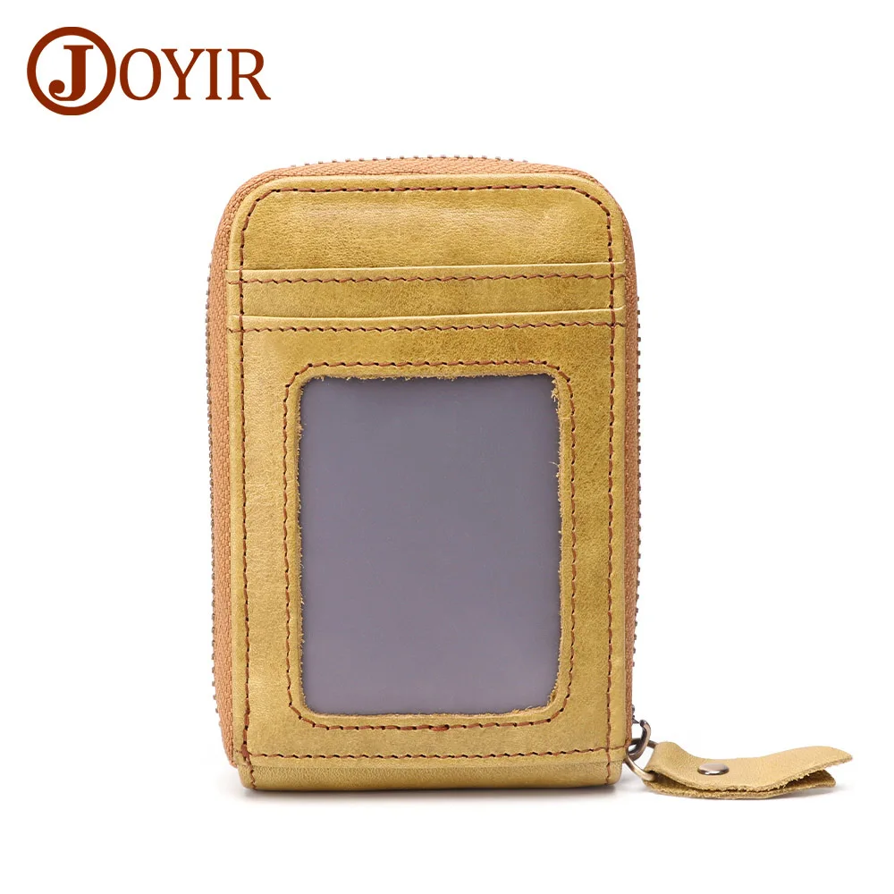 JOYIR Винтаж натуральной воловьей кожи RFID визитница Для женщин Для мужчин кошелек для кредитных карт Бизнес держатель для карт s 14 отделение для карт - Цвет: Light Green