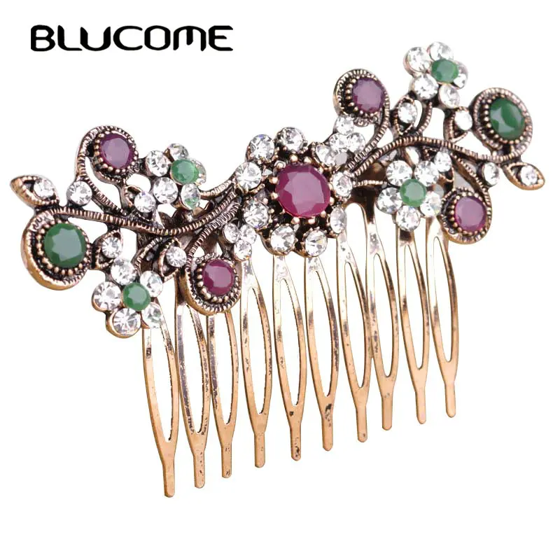 Женский свадебный гребешок для волос Blucome Красный гребень с инкрустацией и