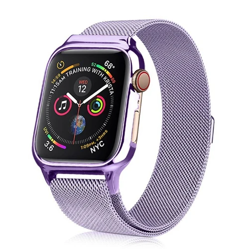 lavender Защитный чехол+ металлический ремешок для apple watch Band 44 мм 40 мм iwatch series 5/4 Миланская петля браслет и крышка аксессуары - Цвет ремешка: lavender