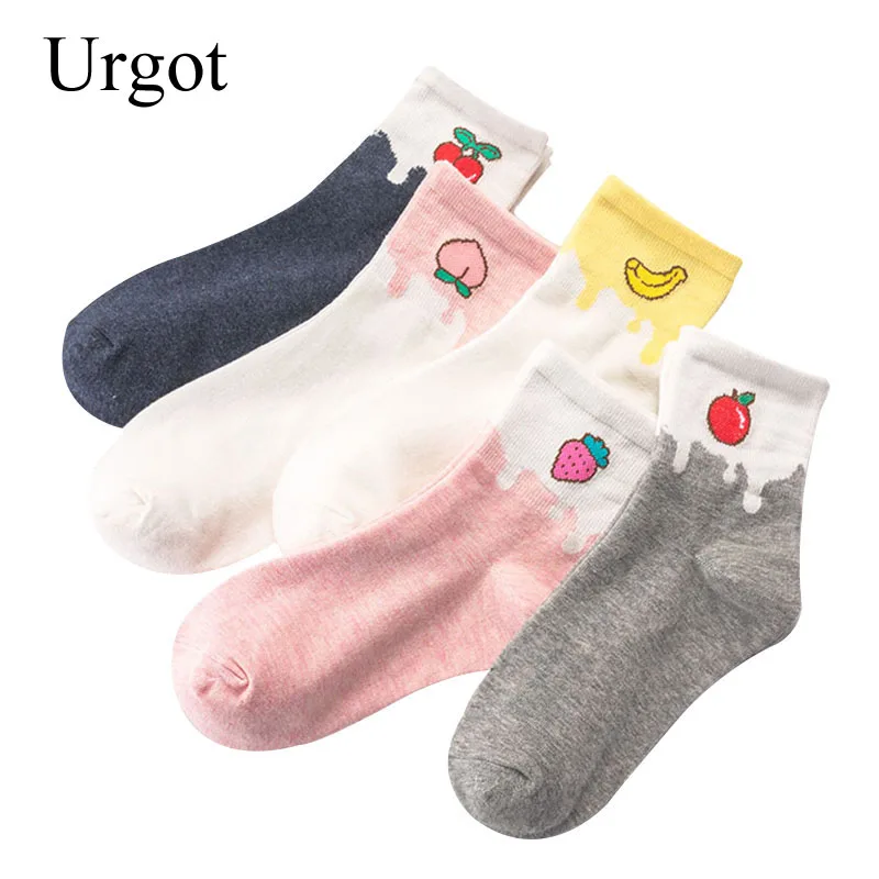 

Urgot 5 Pairs Women's Socks Funny Cute Cartoon Fruit Strawberries Japanese Cute Sweet Cotton Socks Women Ladies Meias Calcetines