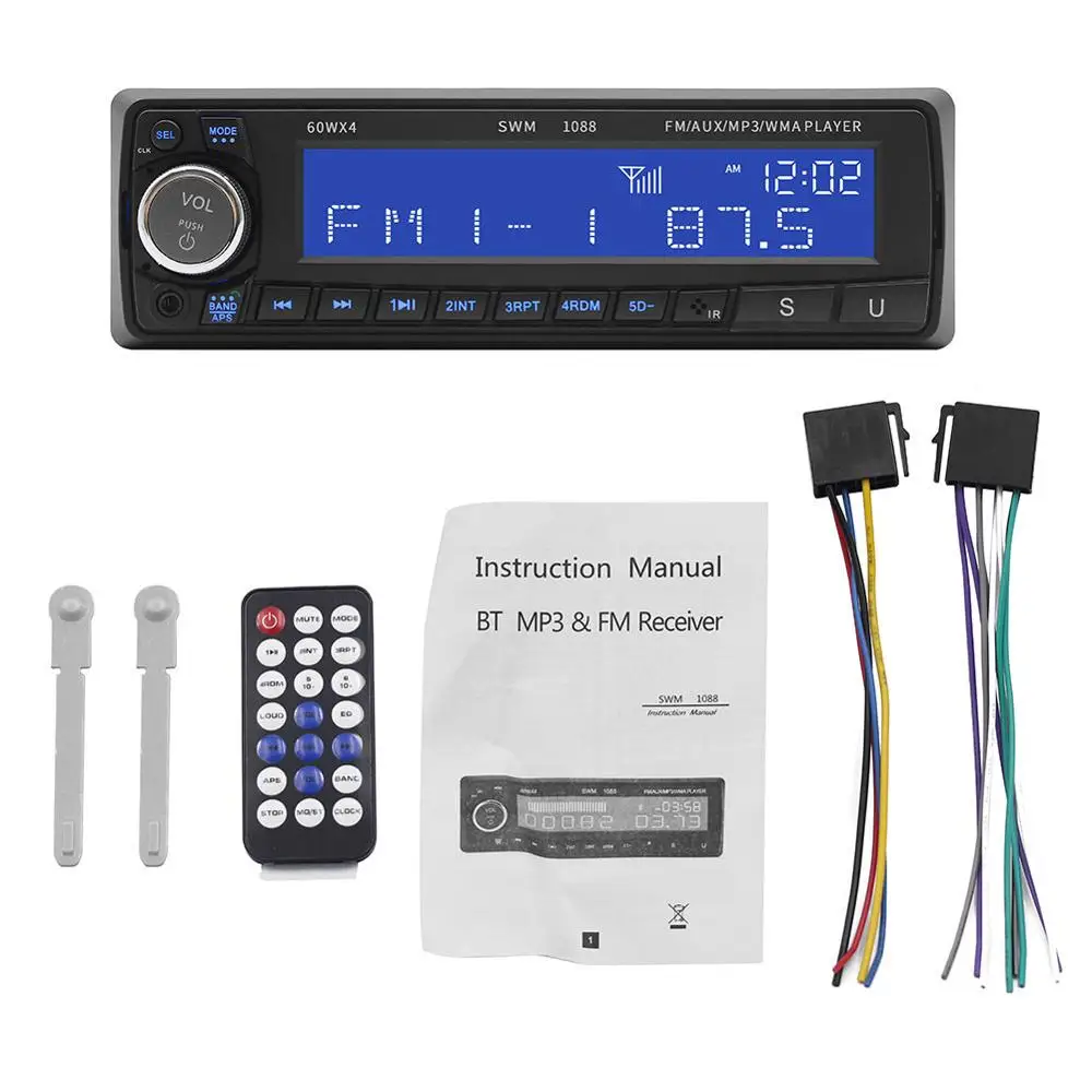 Автомобильный MP3 плеер Swm автомагнитола со светодиодным дисплеем Bluetooth 4 х60 Вт Aux