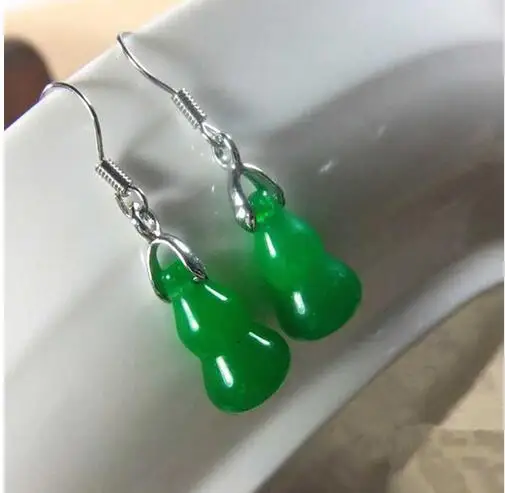 925 Silver Beautiful Green Jade Bottle Gourd Dropping Necklace Hook Earring | Украшения и аксессуары