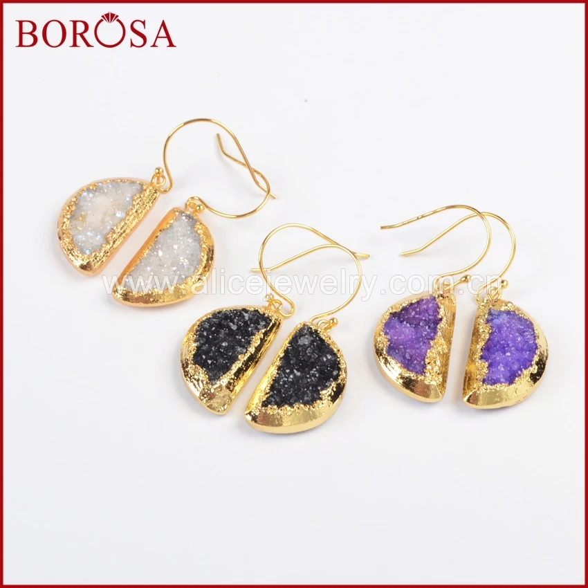 Borosa Распродажа 5 пар золото Цвет Half Moon Форма Радуга Druzy Длинные висячие серьги