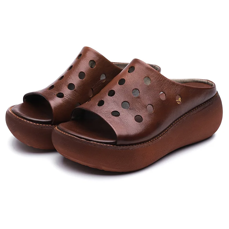 Женские шлепанцы GKTINOO на платформе из натуральной кожи с полой подошвой