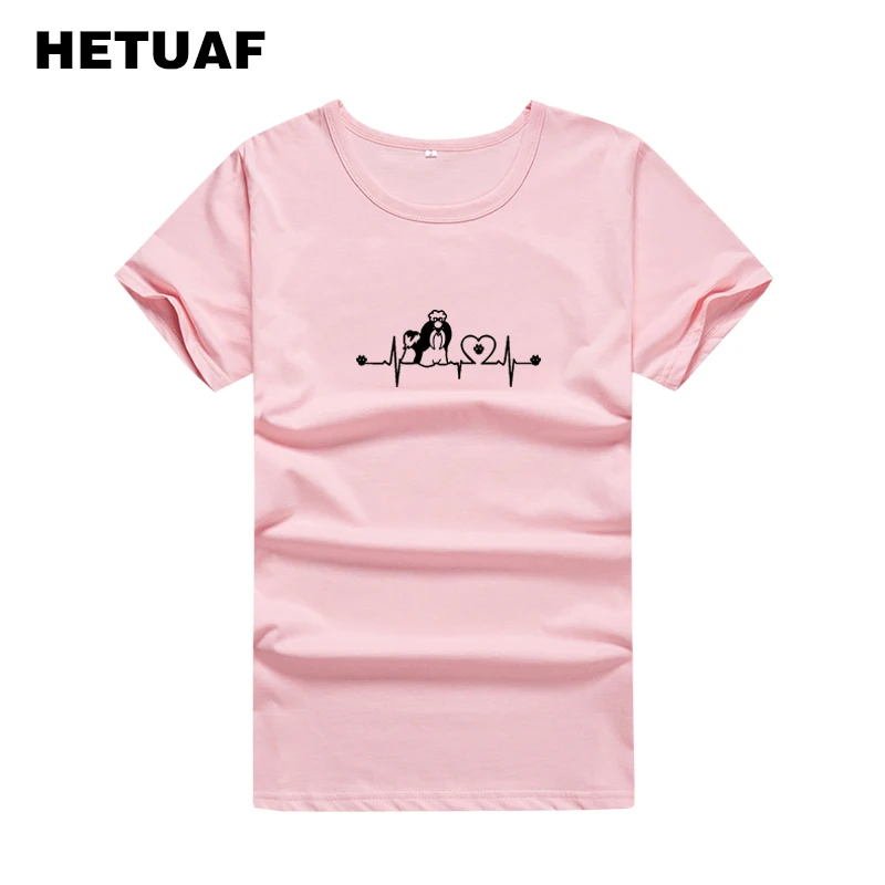HETUAF сердцебиение любовь Забавные футболки с графикой для женщин Kawaii тцу след