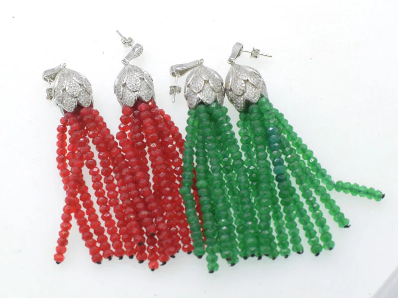 one pair green red jade color roundel faceted 4*2mm tassle hook earrings 80mm wholesale beads FPPJ | Украшения и аксессуары