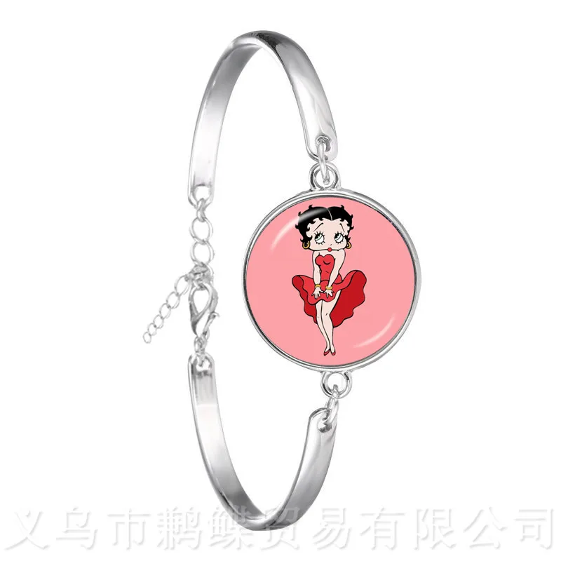

Betty Boop Bracelet Harajuku Cute Cartoon 18mm Glass Cabochon Jewelry Fashion Silver Plated Bangle Best Gifts For Women Men