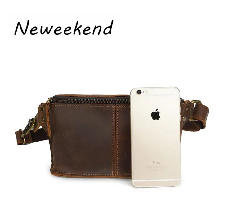 Crazy Horse Real Leather Genuine Cowhide Men's Waist Bag Patchwork Hip Blet Pack Treval Messenger Bum Bag For Man